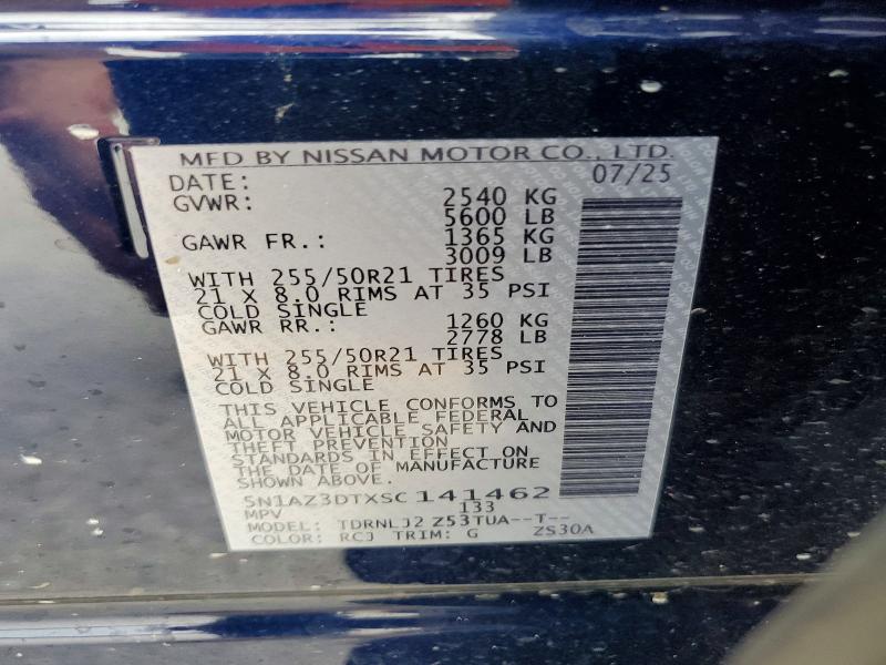 2025 Nissan Murano მანქანა იყიდება აუქციონზე, vin: 5N1AZ3DTXSC141462, აუქციონის ნომერი: 50498146