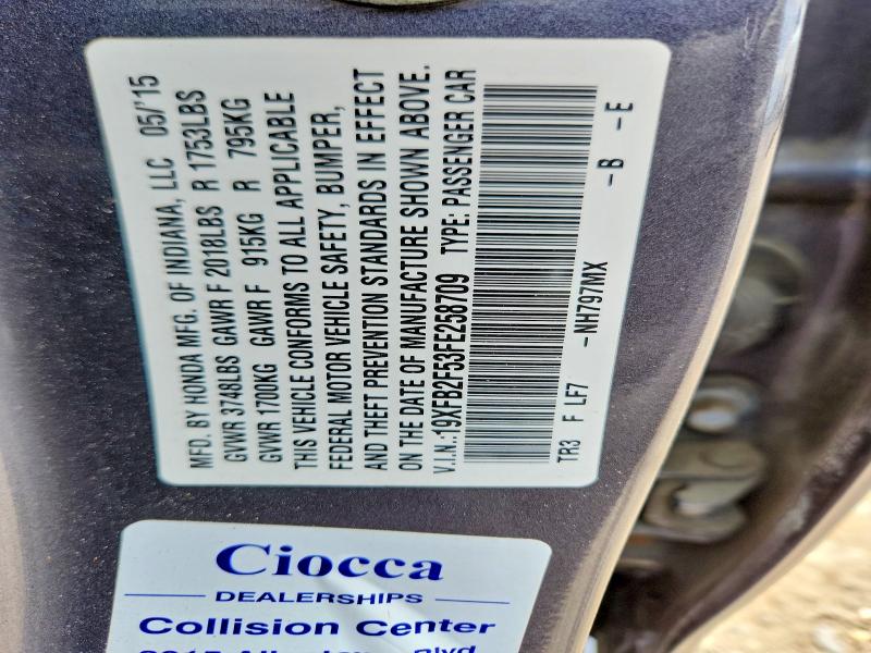 Aukcja sprzedaży 2015 Honda Civic, vin: 19XFB2F53FE258709, numer aukcji: 53778806