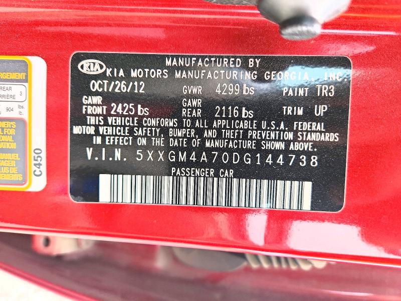 52452506 :رقم المزاد ، 5XXGM4A70DG144738 vin ، 2013 Kia Optima مزاد بيع