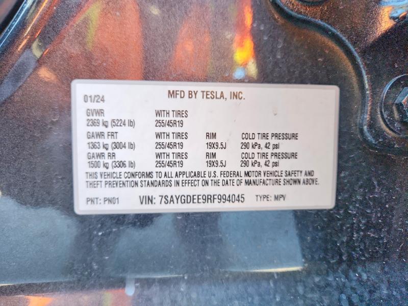 Продаж на аукціоні авто 2024 Tesla Model Y, vin: 7SAYGDEE9RF994045, номер лоту: 52866436
