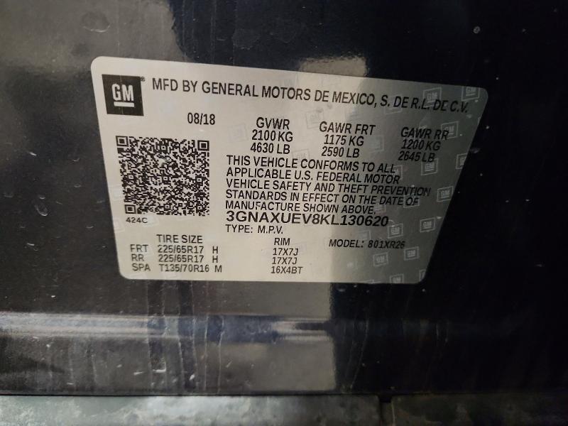 Aukcja sprzedaży 2019 Chevrolet Equinox, vin: 3GNAXUEV8KL130620, numer aukcji: 51640886