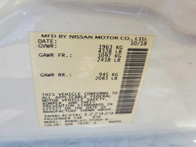 Продажа на аукционе авто 2019 Nissan Altima, vin: 1N4BL4CV5KC127929, номер лота: 52428576
