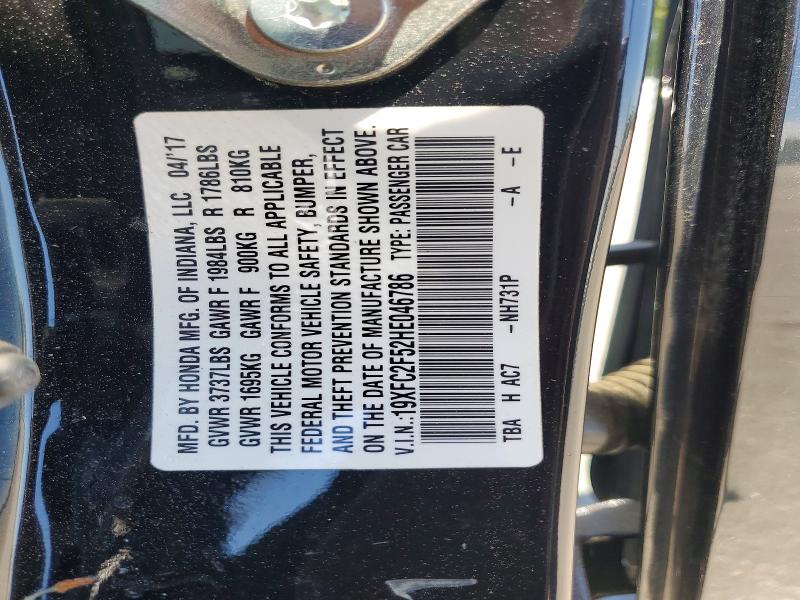 50304966 :رقم المزاد ، 19XFC2F52HE046786 vin ، 2017 Honda Civic مزاد بيع