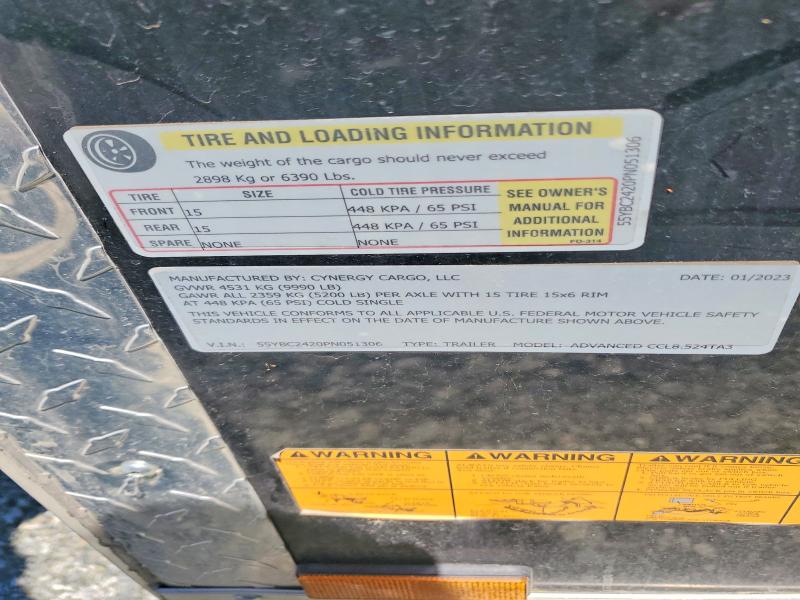 53158916 :رقم المزاد ، 55YBC2420PN051306 vin ، 2023 Cynergy Cargo Unknown مزاد بيع