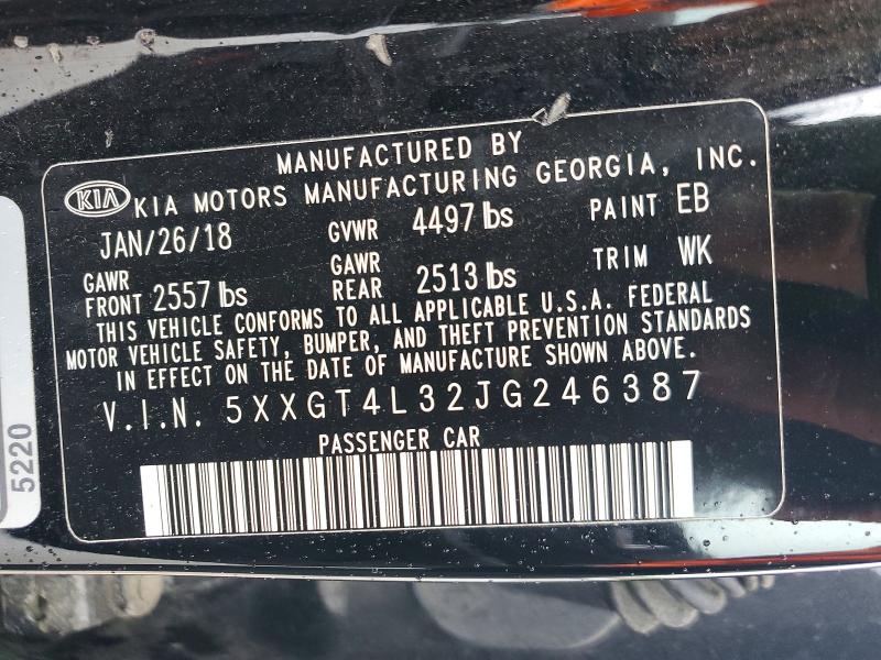 2018 Kia Optima მანქანა იყიდება აუქციონზე, vin: 5XXGT4L32JG246387, აუქციონის ნომერი: 52236336