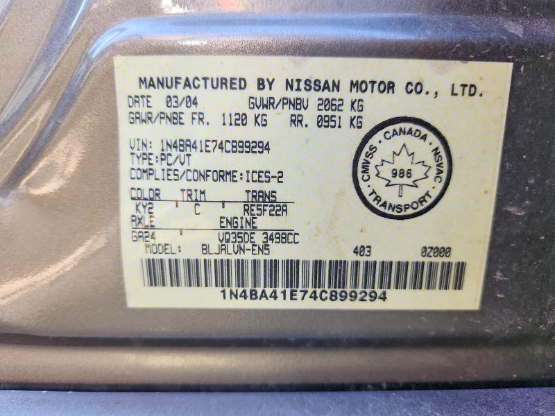 Продажа на аукционе авто 2004 Nissan Maxima, vin: 1N4BA41E74C899294, номер лота: 53982506
