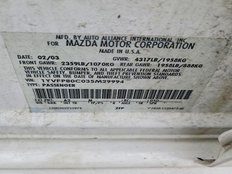 Продаж на аукціоні авто 2003 Mazda 6, vin: 1YVFP80C035M29994, номер лоту: 54674066