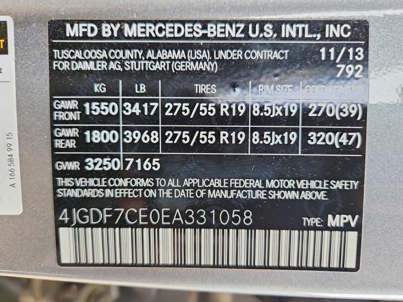 Aukcja sprzedaży 2014 Mercedes-benz Gl, vin: 4JGDF7CE0EA331058, numer aukcji: 52483546