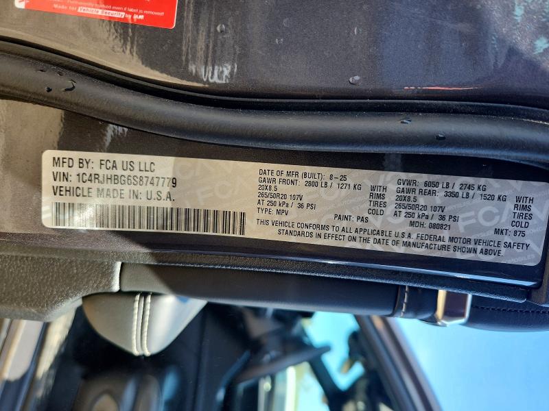 2025 Jeep Grand Cherokee მანქანა იყიდება აუქციონზე, vin: 1C4RJHBG6S8747779, აუქციონის ნომერი: 54622576