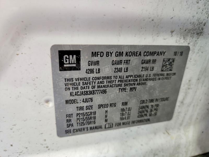 2019 Buick Encore მანქანა იყიდება აუქციონზე, vin: KL4CJASB3KB777496, აუქციონის ნომერი: 52309596