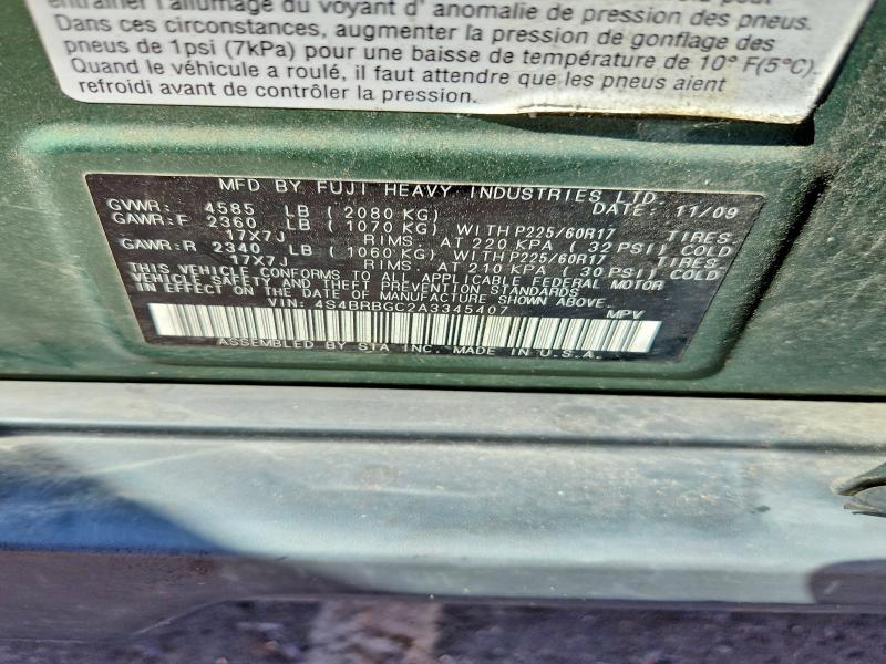 2010 Subaru Outback მანქანა იყიდება აუქციონზე, vin: 4S4BRBGC2A3345407, აუქციონის ნომერი: 50562656