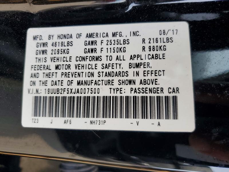 2018 Acura Tlx მანქანა იყიდება აუქციონზე, vin: 19UUB2F5XJA007500, აუქციონის ნომერი: 54463776