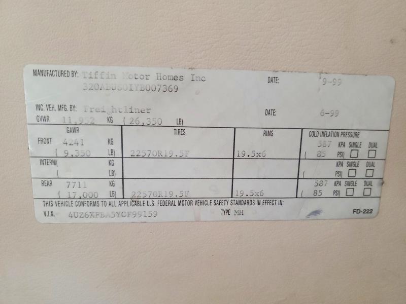 53939556 :رقم المزاد ، 4UZ6XFBA5YCF99159 vin ، 2000 Freightliner Allegro Bu مزاد بيع