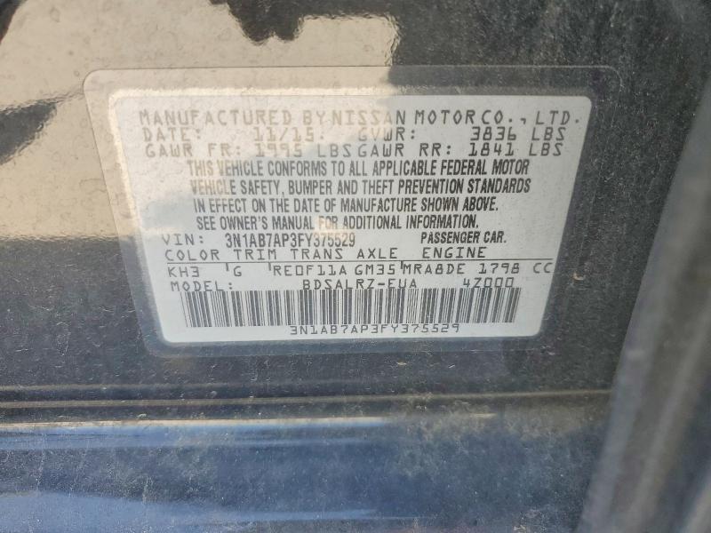 53909956 :رقم المزاد ، 3N1AB7AP3FY375529 vin ، 2015 Nissan Sentra مزاد بيع