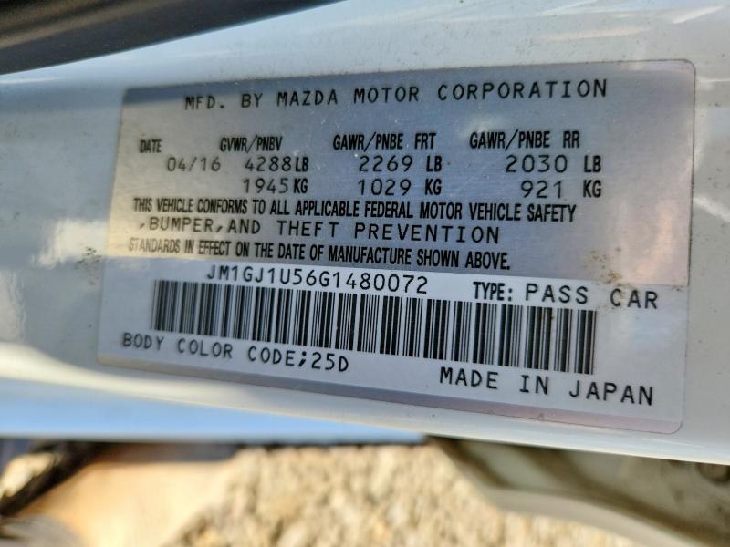 Aukcja sprzedaży 2016 Mazda 6, vin: JM1GJ1U56G1480072, numer aukcji: 54461356