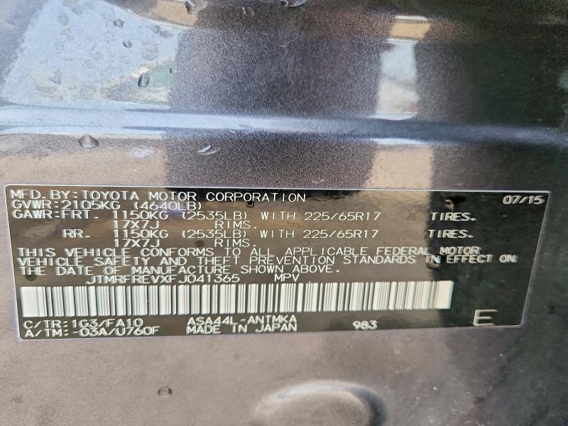 Aukcja sprzedaży 2015 Toyota Rav4, vin: JTMRFREVXFJ041365, numer aukcji: 54291776