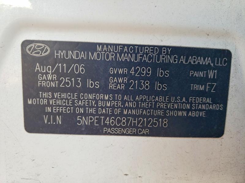 Aukcja sprzedaży 2007 Hyundai Sonata, vin: 5NPET46C87H212518, numer aukcji: 53697406