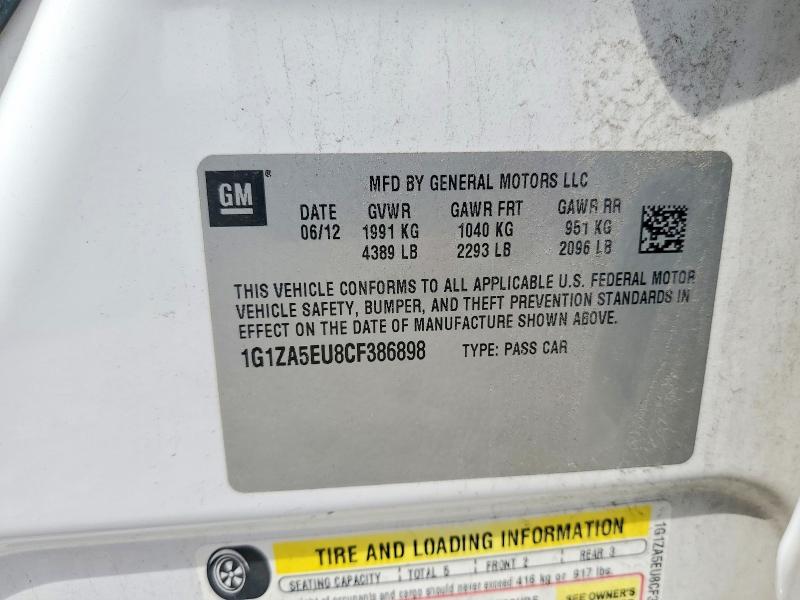 2012 Chevrolet Malibu მანქანა იყიდება აუქციონზე, vin: 1G1ZA5EU8CF386898, აუქციონის ნომერი: 55062736