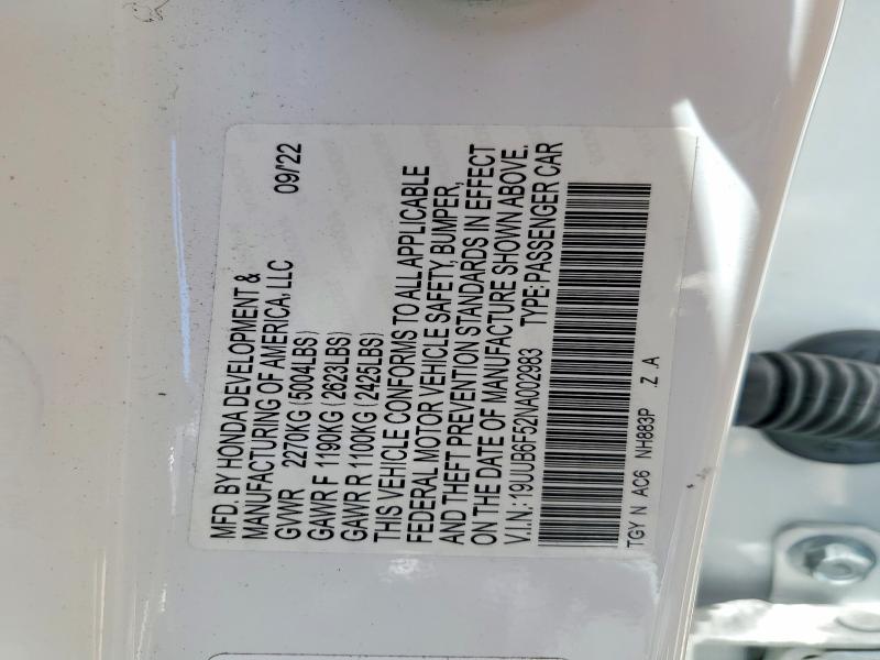 Продаж на аукціоні авто 2022 Acura Tlx, vin: 19UUB6F52NA002983, номер лоту: 54446486