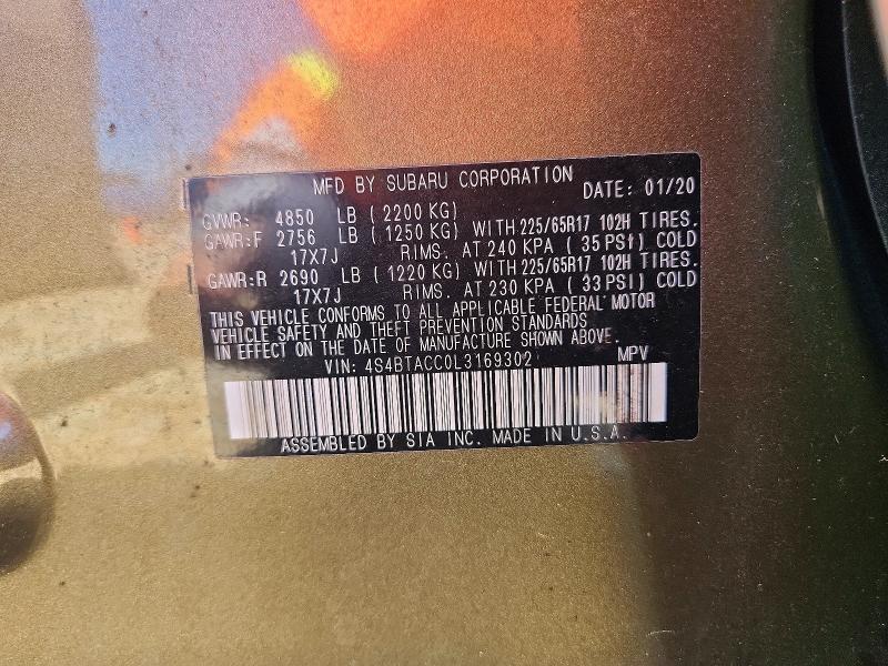 Продаж на аукціоні авто 2020 Subaru Outback, vin: 4S4BTACC0L3169302, номер лоту: 52243206