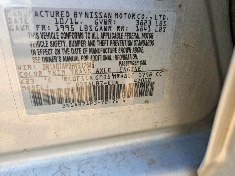 Aukcja sprzedaży 2017 Nissan Sentra, vin: 3N1AB7AP3HY217646, numer aukcji: 54918776