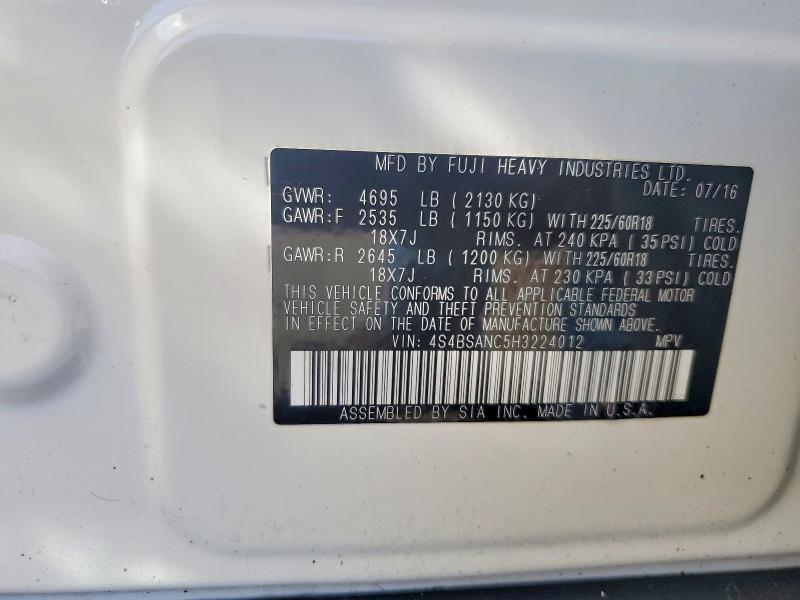 54328276 :رقم المزاد ، 4S4BSANC5H3224012 vin ، 2017 Subaru Outback مزاد بيع