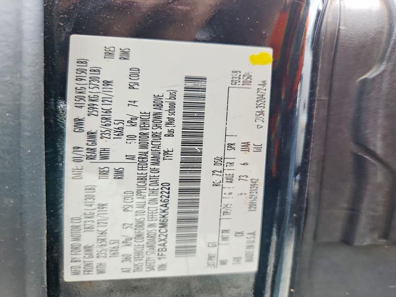 Aukcja sprzedaży 2019 Ford Transit, vin: 1FBAX2CM6KKA62220, numer aukcji: 54698396