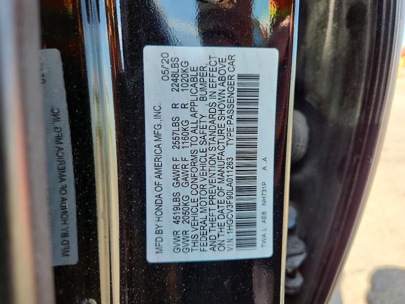 Продаж на аукціоні авто 2020 Honda Accord, vin: 1HGCV3F90LA011263, номер лоту: 51916526