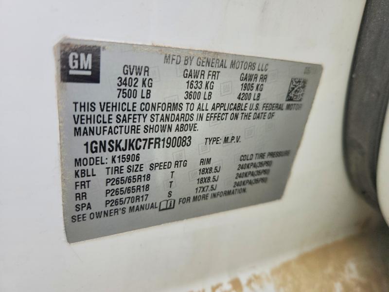 54334096 :رقم المزاد ، 1GNSKJKC7FR190083 vin ، 2015 Chevrolet Suburban مزاد بيع