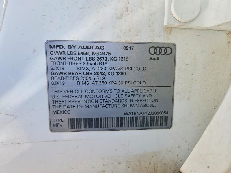 52509126 :رقم المزاد ، WA1BNAFY2J2068054 vin ، 2018 Audi Q5 مزاد بيع