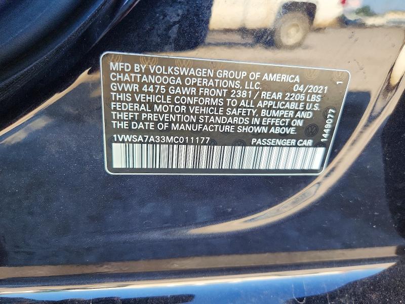 54353116 :رقم المزاد ، 1VWSA7A33MC011177 vin ، 2021 Volkswagen Passat مزاد بيع