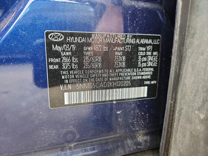 Продаж на аукціоні авто 2019 Hyundai Santa Fe, vin: 5NMS5CAD2KH120205, номер лоту: 54142056