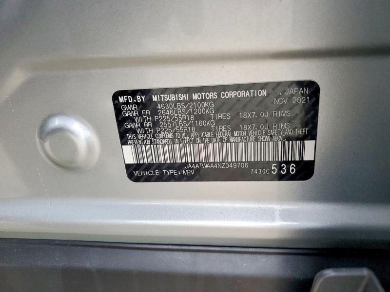 Aukcja sprzedaży 2022 Mitsubishi Eclipse Cross, vin: JA4ATWAA4NZ049706, numer aukcji: 52500806