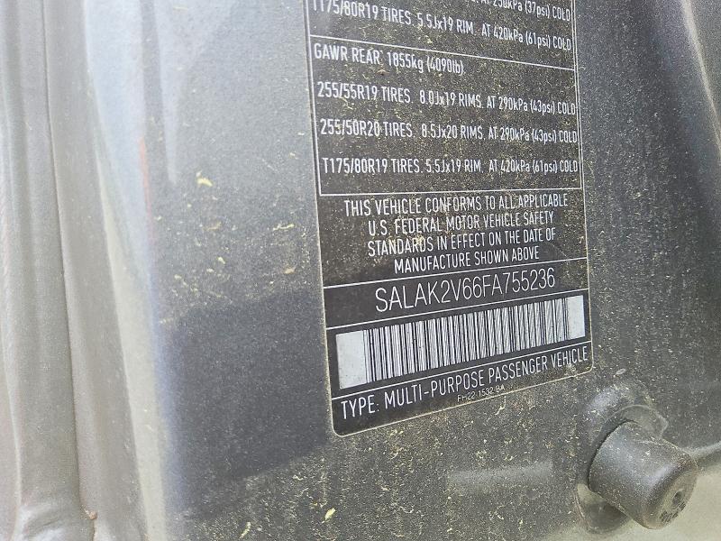 2015 Land Rover Lr4 მანქანა იყიდება აუქციონზე, vin: SALAK2V66FA755236, აუქციონის ნომერი: 51264756