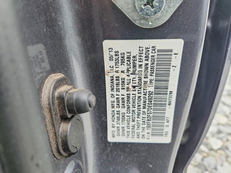 52177186 :رقم المزاد ، 19XFB2F57DE049292 vin ، 2013 Honda Civic مزاد بيع