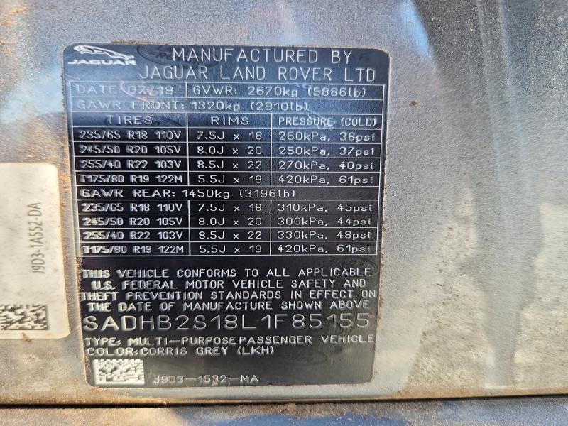 Продаж на аукціоні авто 2020 Jaguar I-pace, vin: SADHB2S18L1F85155, номер лоту: 52255426
