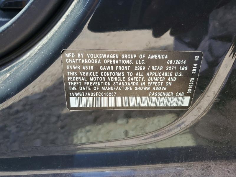 Продаж на аукціоні авто 2015 Volkswagen Passat, vin: 1VWBT7A33FC015257, номер лоту: 53551936