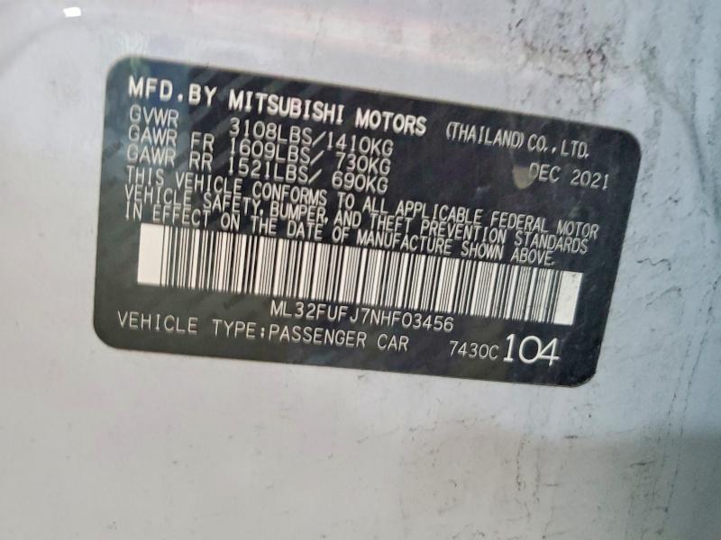Продаж на аукціоні авто 2022 Mitsubishi Mirage, vin: ML32FUFJ7NHF03456, номер лоту: 54653286