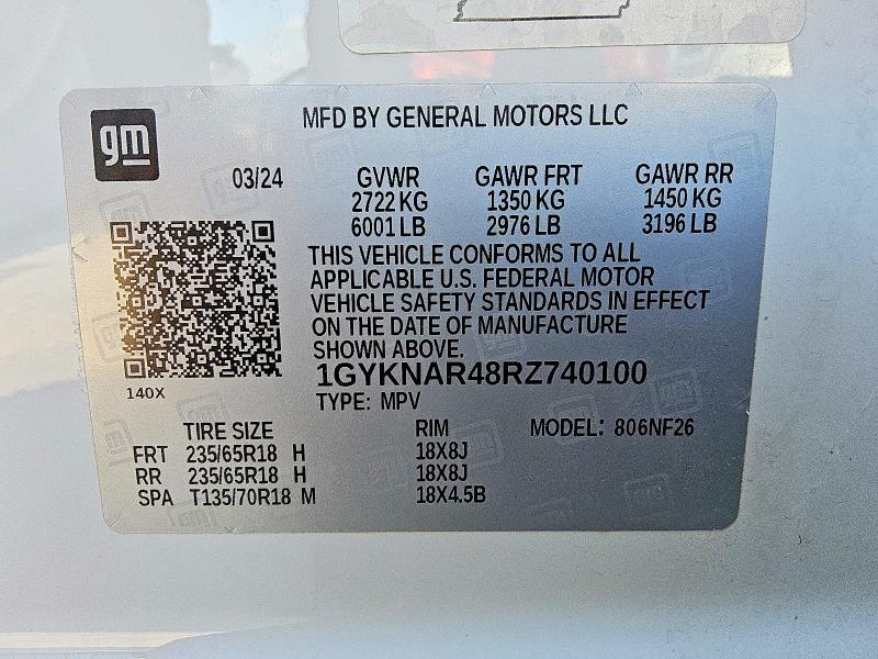 54791306 :رقم المزاد ، 1GYKNAR48RZ740100 vin ، 2024 Cadillac Xt5 مزاد بيع