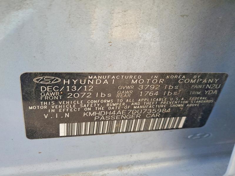 Продажа на аукционе авто 2013 Hyundai Elantra, vin: KMHDH4AE7DU735984, номер лота: 53346166