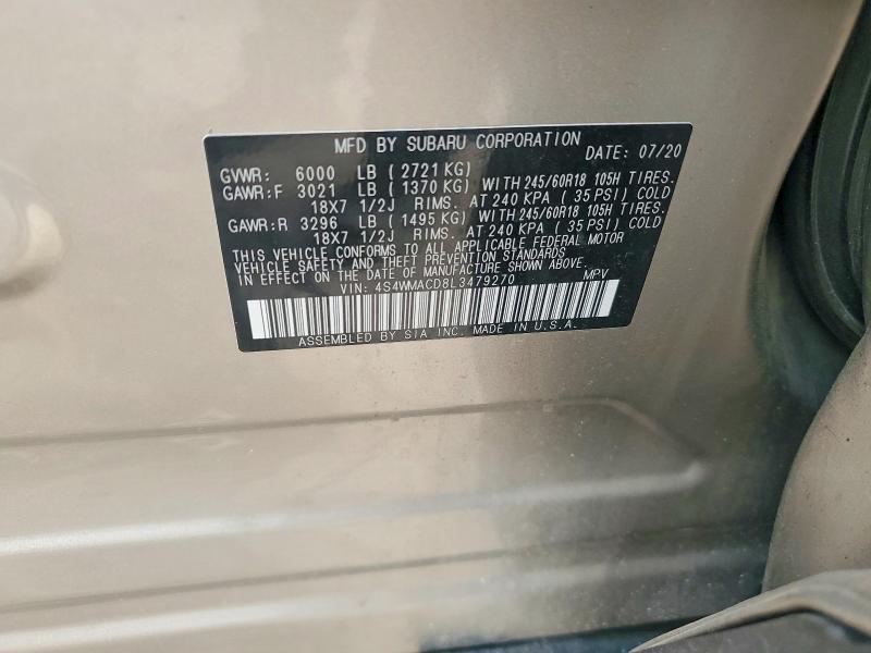 54536656 :رقم المزاد ، 4S4WMACD8L3479270 vin ، 2020 Subaru Ascent مزاد بيع