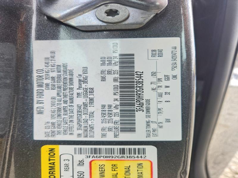 Продаж на аукціоні авто 2016 Ford Fusion, vin: 3FA6P0H92GR385442, номер лоту: 53264826