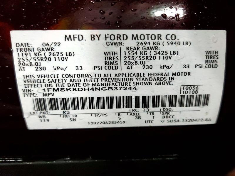 Продаж на аукціоні авто 2022 Ford Explorer, vin: 1FMSK8DH4NGB37244, номер лоту: 52812426