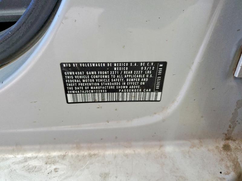 52412756 :رقم المزاد ، 3VW4A7AJ5CM122933 vin ، 2012 Volkswagen Jetta مزاد بيع