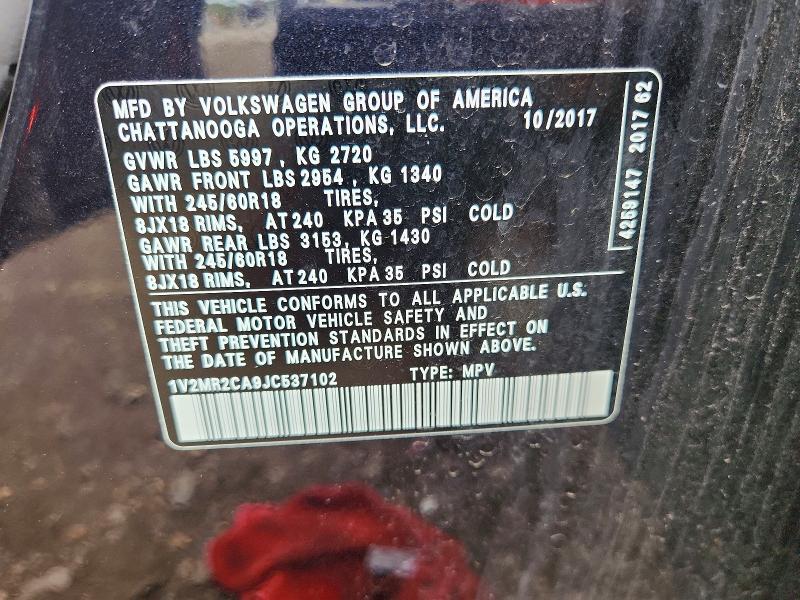 Продажа на аукционе авто 2018 Volkswagen Atlas, vin: 1V2MR2CA9JC537102, номер лота: 53585606