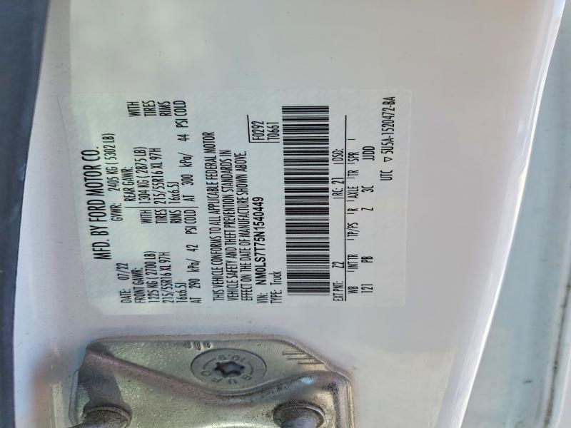 2022 Ford Transit Connect მანქანა იყიდება აუქციონზე, vin: NM0LS7T75N1540449, აუქციონის ნომერი: 52731816
