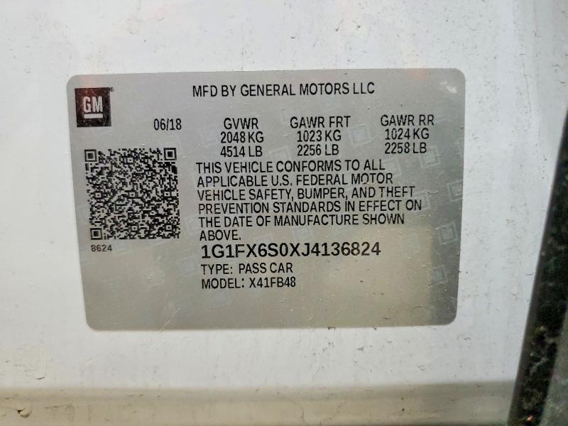 Продаж на аукціоні авто 2018 Chevrolet Bolt Ev, vin: 1G1FX6S0XJ4136824, номер лоту: 54071156