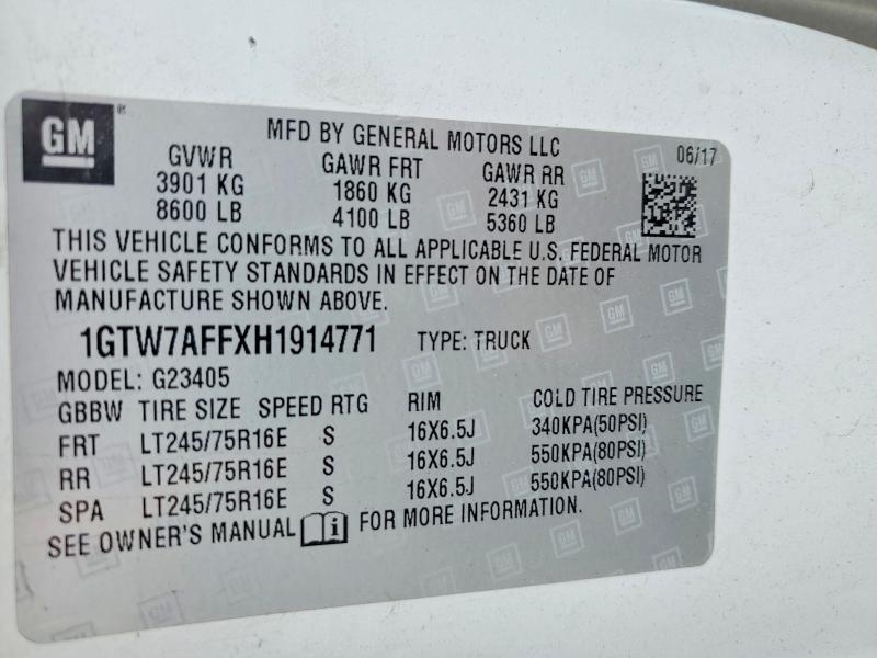 2017 Gmc Savana მანქანა იყიდება აუქციონზე, vin: 1GTW7AFFXH1914771, აუქციონის ნომერი: 52822406