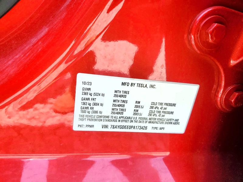 Продажа на аукционе авто 2023 Tesla Model Y, vin: 7SAYGDEE0PA173426, номер лота: 53969266