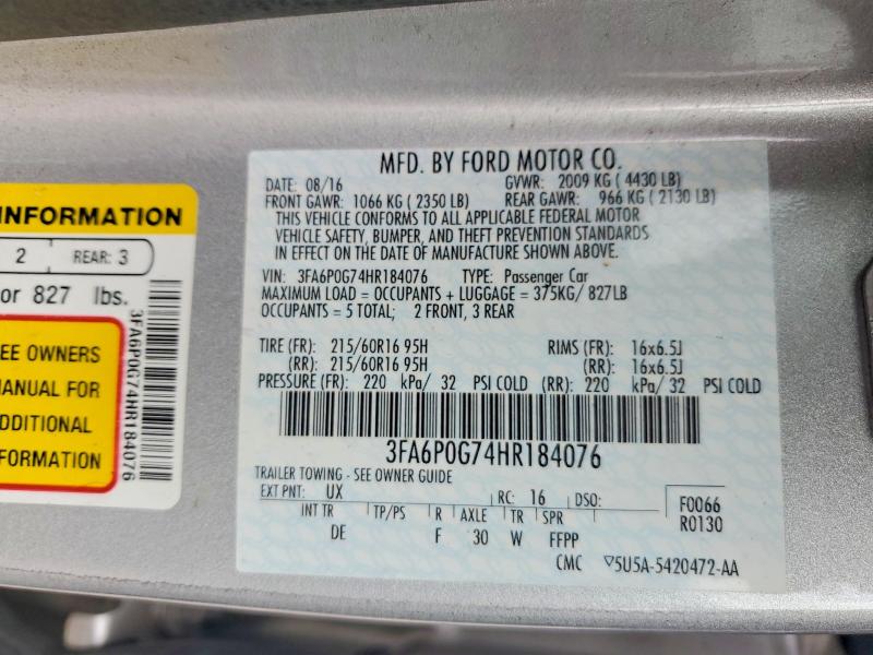 54957566 :رقم المزاد ، 3FA6P0G74HR184076 vin ، 2017 Ford Fusion مزاد بيع